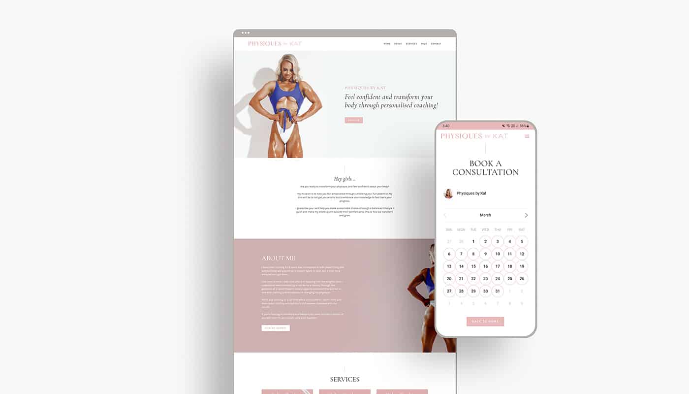 physiques by kat personal trainer wordpress landing page website design