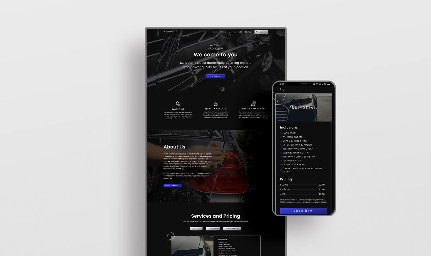 auto deluxe detailers car detailing landing page website design
